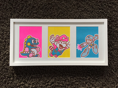 NES Classic Heroes Risograph Set bobble bubble halftone mario megaman neon nes prints risograph