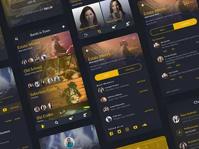 App for Musician android app band dark design ios music musician orange startup ui