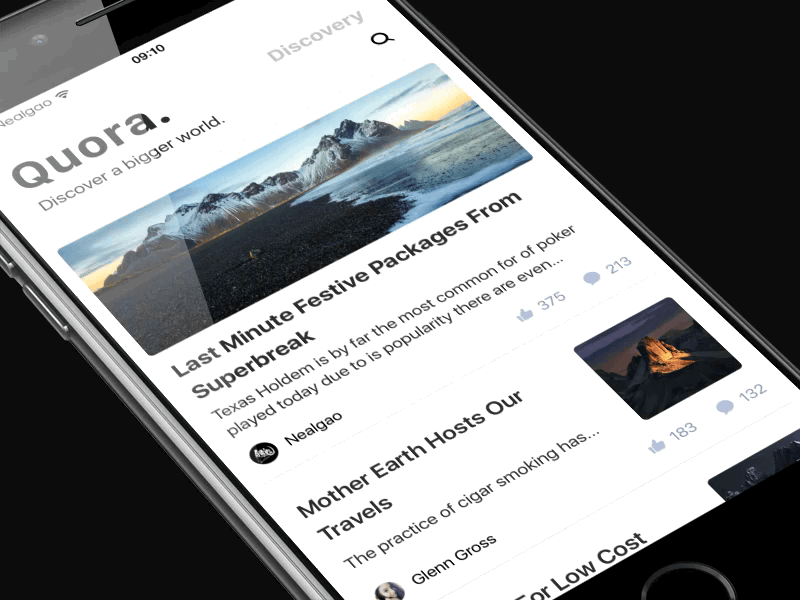 Quora redesign app card clean concept interface ios 10 motion navigation quora redesign social