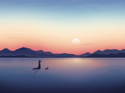 Landscape-Hello design hello illustration landscape monster ness sun water