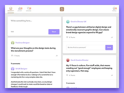 BC Web App Concept card comment desktop discover explore feed home input post share social write