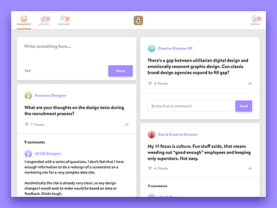 BC Web App Concept card comment desktop discover explore feed home input post share social write