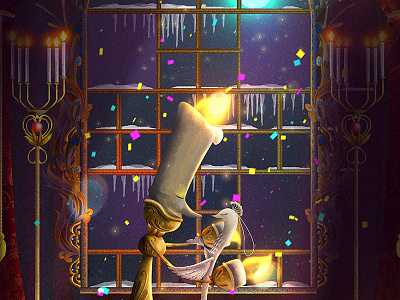 Lumiere and Plumette baroque beautyandthebeast candle cartoon characterdesign conceptart digital disney fairytale illustration ornament poster