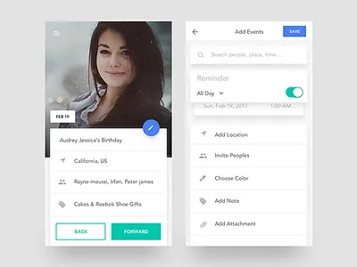 Event Calendar iOS App #2 add location add note app birthday calendar choose color create event edit invite peoples ios search ui kit