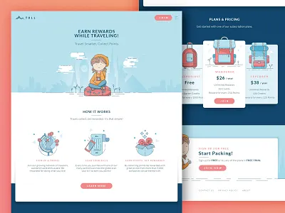 Travel Card Landing Page backpack icons illustration landing points pricing reward traveling ui vector website