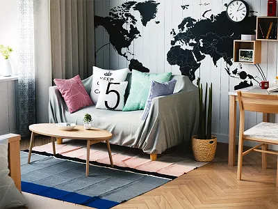 Living Room Apartment 3d architecture art color design light modeling modern room texture