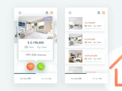 Real Estate app design house list page mobile real estate ui ux