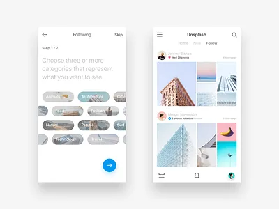 FollowfeedUI app betraydan clean light minimal mobile photography simple ui unsplash white