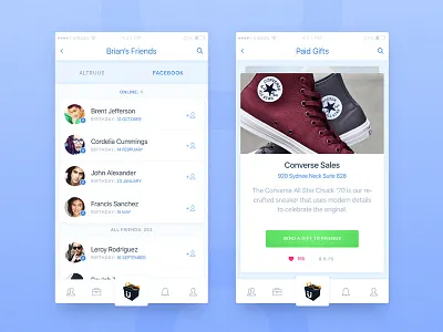 List of Facebook Friends & Paid Gifts Screens application facebook friends gift ios app item ui ux user experience user interface zajno
