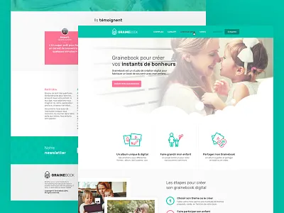 Grainebook UI/UX Homepage book digital homepage kids logo newsletter photo testimonials