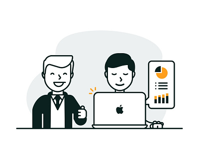 PPC Agency VS Self Manage agency boss character chart client design illustration laptop line mac macbook manage