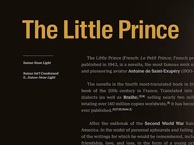 Use of suissesuperfamily fonts antoine de saint exupéry the little prince