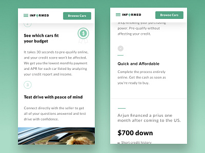 Mobile Scrollview approval cars features financing green home page instant landing page qualify scroll ui web design