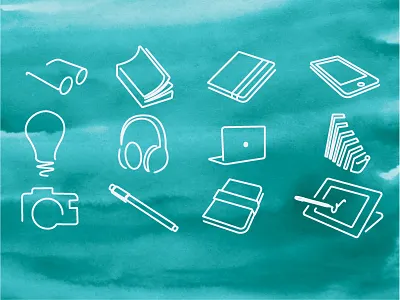 Creative Tools Set book camera field notes free icon glasses headphones iphone laptop lightbulb moleskine pantone tablet