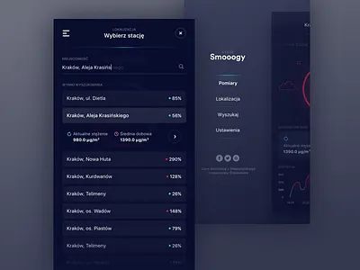 Smooogy - Search & Menu Screen air app blue clean ios red simply sketch sketchapp smog ui weather