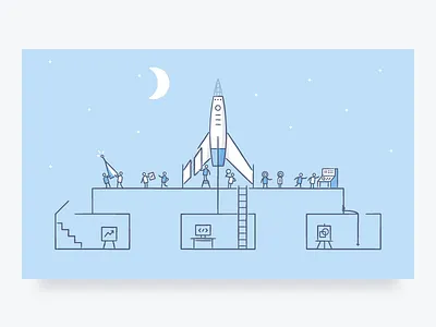 06/52 - Teamwork cute dangerdom dominic flask dropbox fun illustration product rocket space spaceship teamwork vector