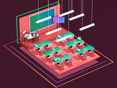 Classroom 3d c4d cel cinema4d class classroom colour flat light model render room