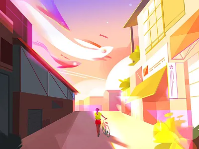 The Walk Home background buildings city digital painting environment illustration landscape neighborhood painting photoshop sunset visual development