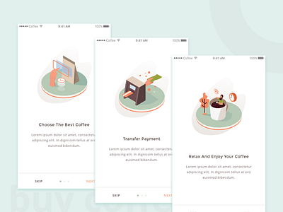 Coffee App Onboarding coffee drink food illustration isometric onboarding order restaurant ui