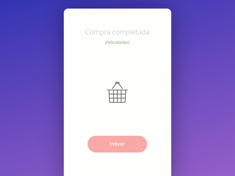 Final splash "Completed buy" animated app buy design minimal mobile principle purchase