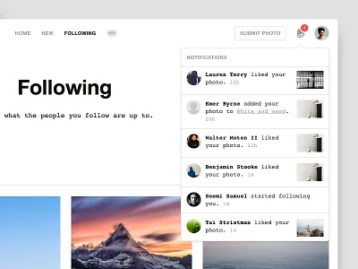 Unsplash 5.0 app dropdown grid masonry notification notifications unsplash web app