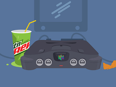 Gamer Fuel chips cup doritos gaming illustration mountain dew n64 nintendo retro soda vector