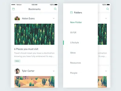 Bookmark iOS - Folder Menu app bookmark card dailyui designer ios list menu minimal sidemenu ui ux