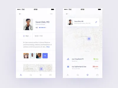 Medical Assistant App Exploration app assistant comments doctor health ios map medical navigation profile review ui
