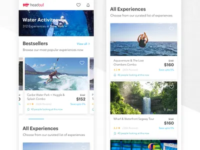 Collection's Product List activity bestsellers card collection experience headout list price product travel ui water