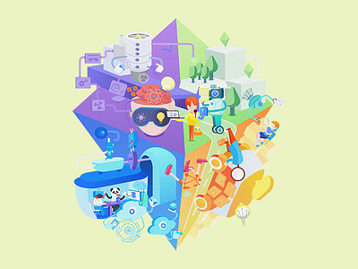 Social Innovation blue brain car create future green ikon illustration innovation orange purple social