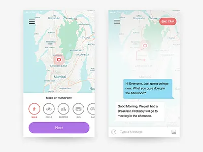 GPS Tracker with Chat android chat gps interface location map tracker trip ui ux