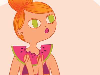 The girl with the watermelon beachgirl bikini fruity redhead swimsuit vector watermelon