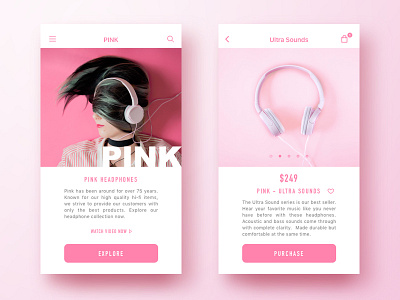 Headphones Mobile Site clean color ecommerce headphones ios iphone mobile modern pink sketch ui ux