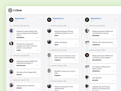GitSum application board cards dashboard desktop git repository summary ui ux web