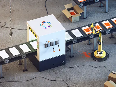 Screenshot Factory 3d app article factory fastlane illustration mechanic medium paint robotic