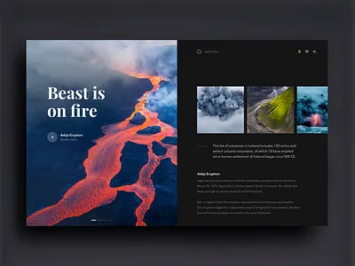 Volcanoes Saga app card clean dashboard landing page layout product responsive ui ux web website