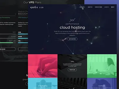 Node 110 dark design hosting interface landing site ui web
