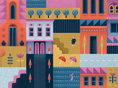 Details buildings city color flat house illustration minimal person texture trees