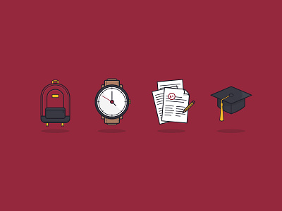 Bryan College Icons backpack bryan cap college graduation icons papers report watch