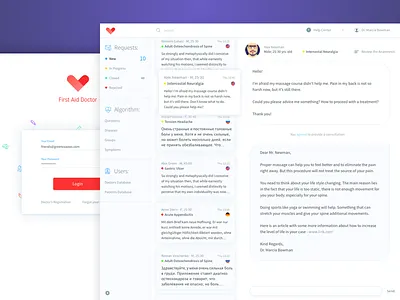 First Aid Admin Pane app cards chat doctor health healthcare message social ui ux web app web design
