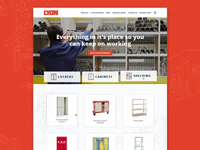 Lyon :: Homepage cabinets e commerce homepage industrial lockers product shelving shop ui ux web web design