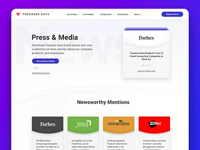 Treasure Data Press & Media Mock brand assets page catalog catalogue list media page news news page press page