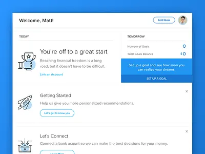 Financial Goals Dashboard blue dashboard financial flat goal saving ui