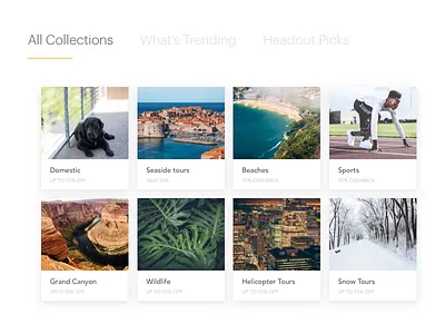 Desktop All Collections Section activity card categories collections desktop experiences headout landing newyork travel trending ui