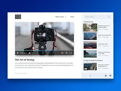 E-Learning Portal Clean clean courses custom design elearning interface navigation playlist portal user videos