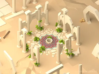 "Sacred seasons" game concept environment faceted game game dev level low poly
