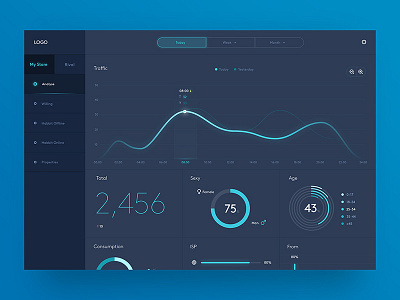 Dashboard Web App analytics dashboard data form graph grid interface metrics mobile navigation product visualization