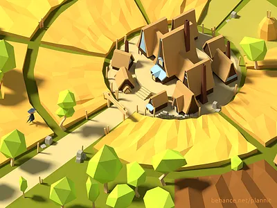 "Sacred seasons" game concept environment faceted game game dev level low poly