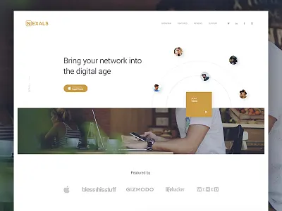 Nexals app application clean flat grid iphone landing logo social ui ux web