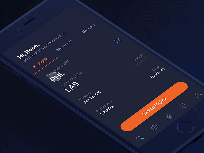 Travel App Animation airport app calendar date picker flight passengers search ui ux